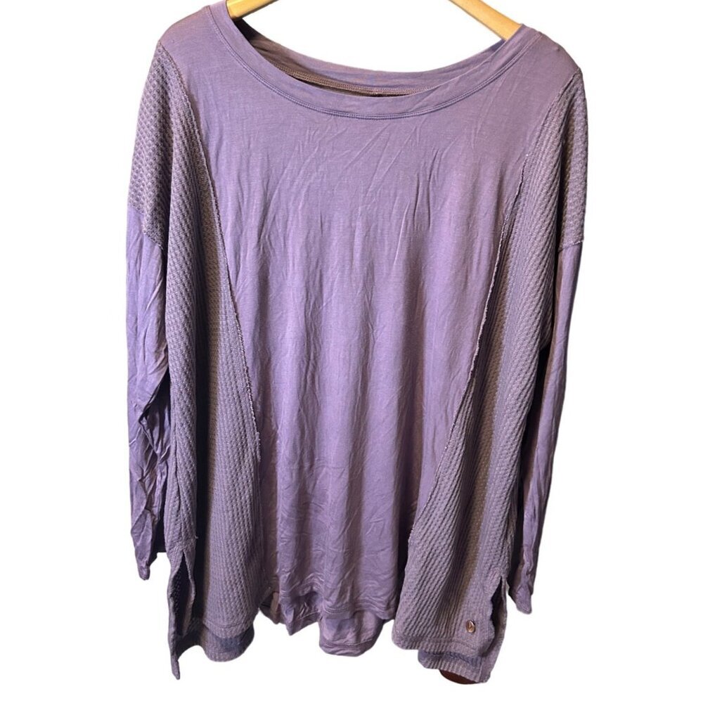 LIVI Active Womens Plus Size 18 Purple Long Sleeve Waffle Knit Top